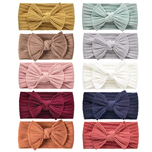 10 Pack Baby Headbands for Girls Newborn Baby Nylon Headbands with Bows Hair Accessories
