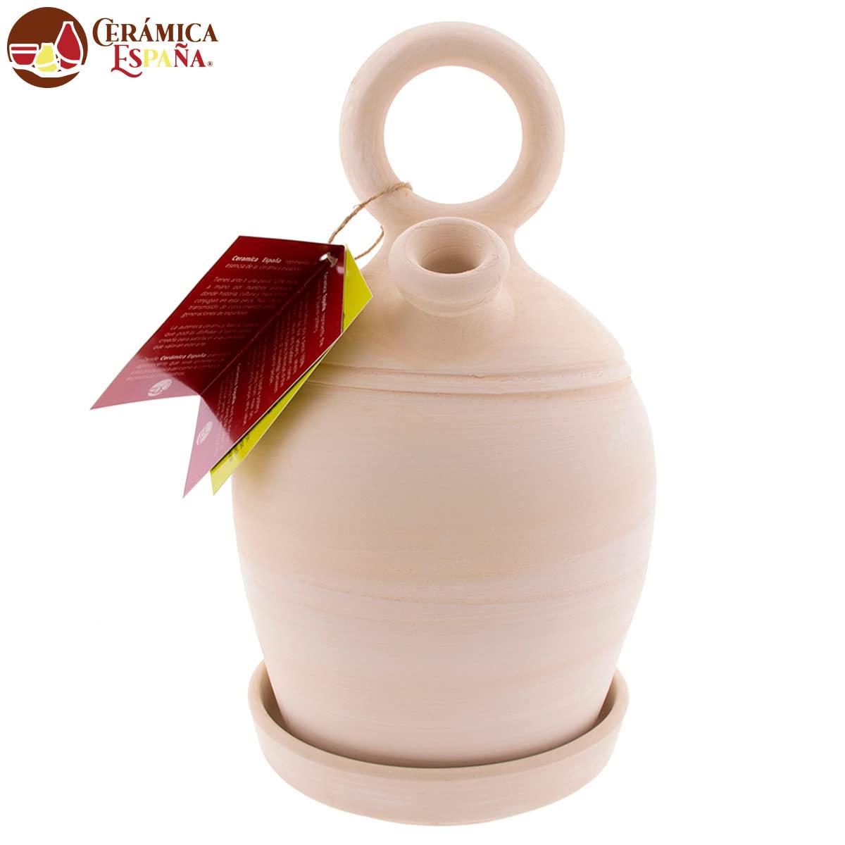 CERÁMICA ESPAÑA | Tonkrüge aus traditionellem spanischen Ton | Tonkrüge mit rundem Griff und breitem Boden | 100% Handarbeit | 4 Liter | ECO | Schale INKLUSIVE