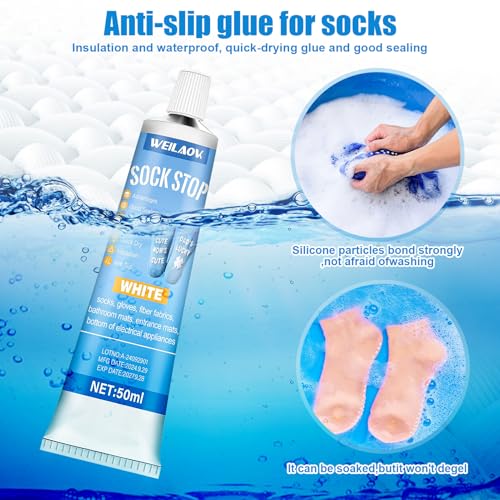 WEILAOK Sock Stop Anti Rutsch, Sock Stop, Sockenstopper Flüssig, Sock Stop Creme, Socken Stopp Anti Rutsch Set, Weiß, 50ml