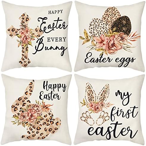 JuneJour Set of 4 Grey Cushion Covers Outdoor Furniture Decorative Linen Square Single-Sided Printing Pillow Cover for Home Office Sofa Couch Car Garden 45 x 45cm