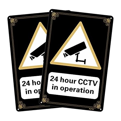 2-Pack 24 Hour CCTV In Operation Sign 250mm x 180mm Reflective Rust-Free Aluminium Metal Warning Sign Camera Recording Signage for Home Business School Pre-Drilled Holes Easy Mounting Outdoor Indoor Cover