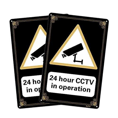 Ayifan 2-Pack 24 Hour CCTV In Operation Sign 250mm x 180mm Reflective Rust-Free Aluminium Metal Warning Camera Recording Signage for Home Business School Pre-Drilled Holes Easy Mounting