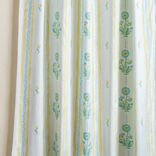 Image of Tranquebar Curtain Co. Window Curtains 5 Feet, 60-65% Room Darkening, Blue-Yellow Floral Print, Cotton Curtains for Window, Cotton Curtains 5 Feet Long Set of 2,BackTab Loops,Dani (152 cm) - Set of 2