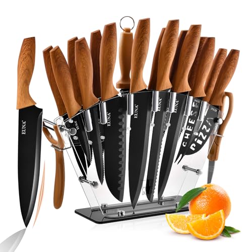 EUNA Knife Block Set, 19 PCS Kitchen Knife Set with