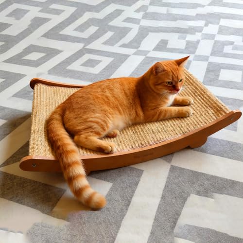 Rascador para gatos con hamaca de madera de haya y sisal miniatura 1