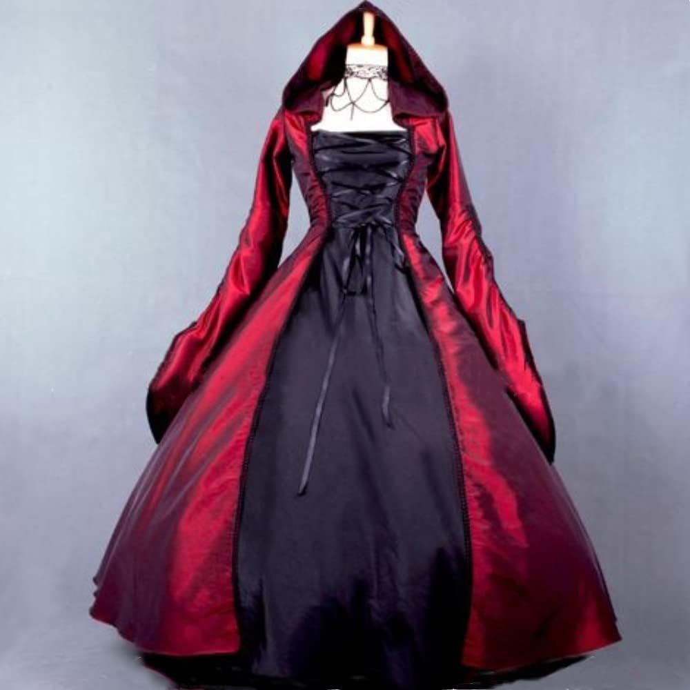 Victorian Gothic Black Hooded Witch Dress for Women Halloween Cosplay Vampire Ball Gown Costume Dress - Image 2