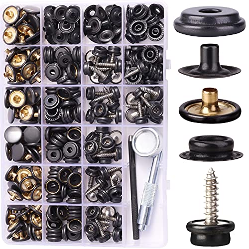 Canvas Snap Kit,Cenoz Marine Grade Stainless Steel Snaps,Screw Snaps,Boat Cover Snaps,Carpet Snap Kit With Setting Tool For Boat Cover Furniture (Black-274Pcs) #TOP27