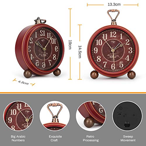 Number-One Classic Retro Alarm Clock, Red Vintage Non-Ticking Table Desk Small Alarm Clock, Battery Operated Silent Quartz Movement Hd Glass For Bedroom Living Room Indoor Decoration #TOP2