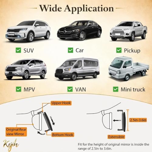 Image of 12 Inch Car Rear View Mirror - Anti-Glare Wide Angle Panoramic Mirror, Curved Surface Design, High Definition Glass, Universal Clip-On Interior Rearview Mirror
