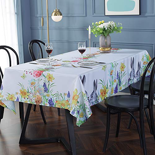 SASTYBALE Easter Tablecloth Wrinkle Free and Stain Resistant Rectangle Fabric Table Cover Spring Flowers Table Cloth for Dining Room Party Table Decoration(Rectangle/Oblong, 60" x 84" (6-8 S