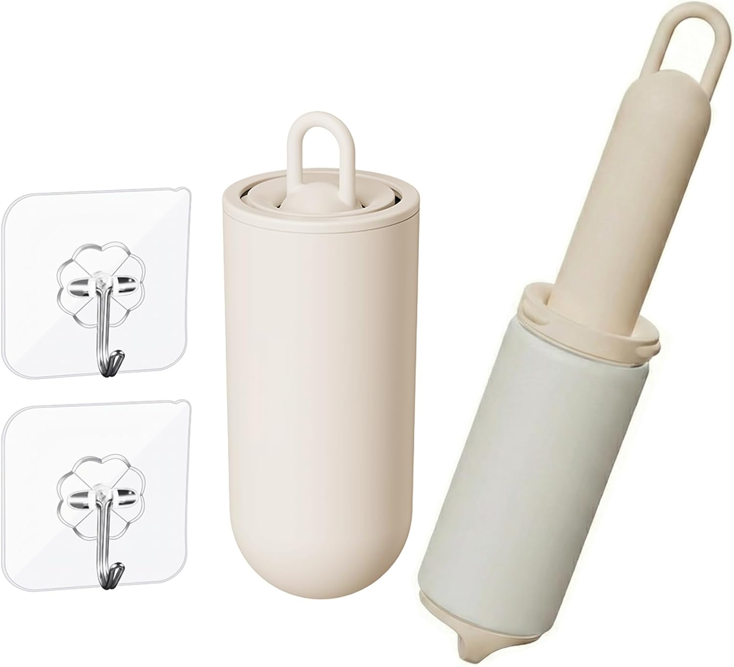 Reusable Lint Rollers 2 Pack with Cover for Clothes, Cream