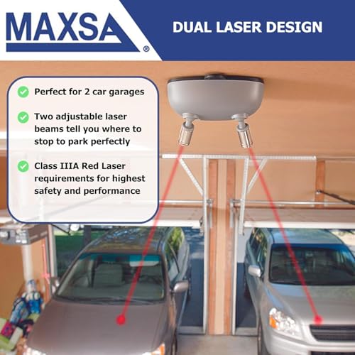 Image of Maxsa 37110 Park Right Dual Laser Parking Guide for One /Two-Car Garage, Fully Adjustable Lasers, Motion Activated, Battery Powered, Universal Car & SUV Parking Guide, Silver