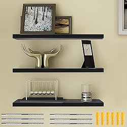 Estanteria Pared Negra THATSRAD 3 Pzs Estanteria Flotante Pared 40 * 15 * 1,5cm Baldas Pared Negros de MDF Estante de Pared Montaje Oculto para Libros, Fotos Estantes Flotantes Moderno para Baño, Salón, Cocina, Pasillo