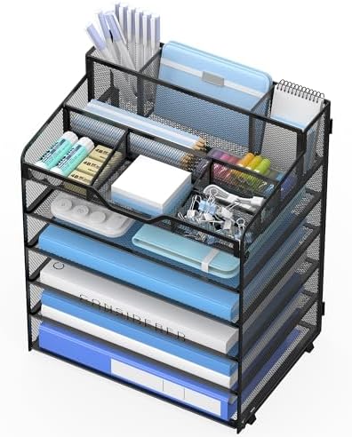 6 Tier Mesh Desk Organizer,Multi Functional Letter Paper Tray wit...