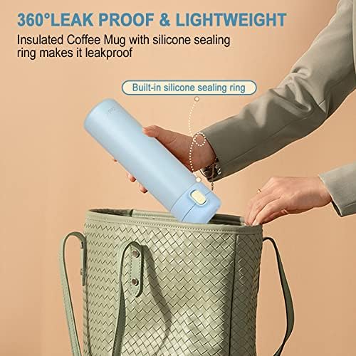 CodiCile Travel Mug,Carryig Handle Coffee Travel Mug with BPA-Free Easy-Clean Lid,Leakproof Insulated Coffee Cup Reusable Coffee Flask for Hot and Cold Drinks (Blue 500ml)