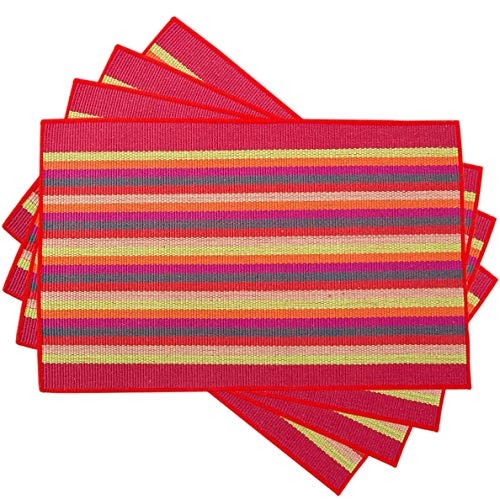 Tea Talent Everyday Kitchen Basic Cotton Placemats Woven Braided Ribbed Washable Dining Table Mats For Dinner Parties Picnics, 18" X 12", Set Of 4 - Wine Red #TOP22