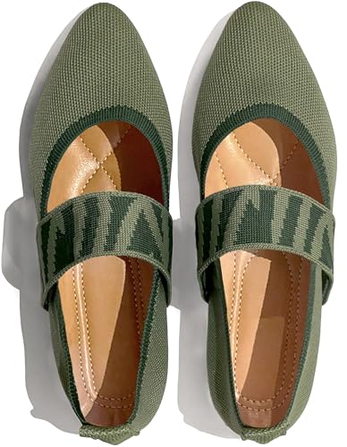 REFRASE LIFE Women's Ballet Flats Pointed Toe with Elastic Strap, Black and Beige Dressy Knit Slip-On Ballet Shoes for Everyday Wear, Lightweight and Breathable