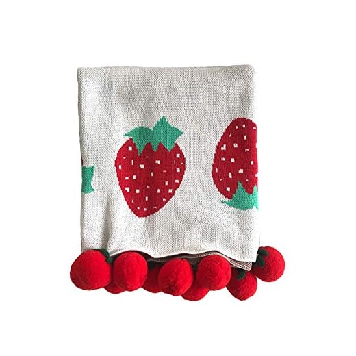 Baby mjuk stickad ren filt för pojkar och flickor, Odot småbarn varm swaddle sovande kvadrat överkast filtar stickade unisexmönster barnvagn barnsäng texturerad sovfilt (100 cm x 120 cm, vit (med boll))