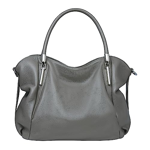 HESHE Shoulder Bags Genuine Leather Purses for Women Satchel Bag Travel Tote Bag Stylish Designer Handbags(Grey) - Thumbnail 7