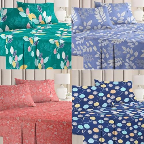 Image of HOMEKART Prime Combo Pack of 4 Double Bedsheets with 8 Pillow Covers|160 TC Soft Brushed Microfiber -Long Lasting & Wrinkle Free - 220 x 218 Cm Or 7ftx7ft, Green Black & Blue