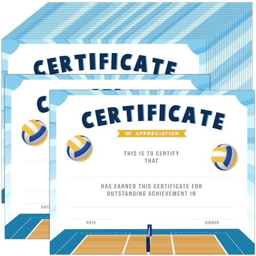 Chiisong 36 Pieces Volleyball Certificates Award Sport Ceremony Paper Achievement Certificates Sports Party Favors for Team Competitions School Teacher, 9.84 x 7.87 Inches