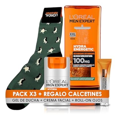 L Oreal Paris Men Expert - L Oréal Men Expert Hydra Energetic Crema Hidratante Anti-Fatiga 24 h  Roll-On Ojos Efecto Hielo Anti-Bolsas y Anti-Ojeras  Gel de Ducha Hombre Hydra Energetic.