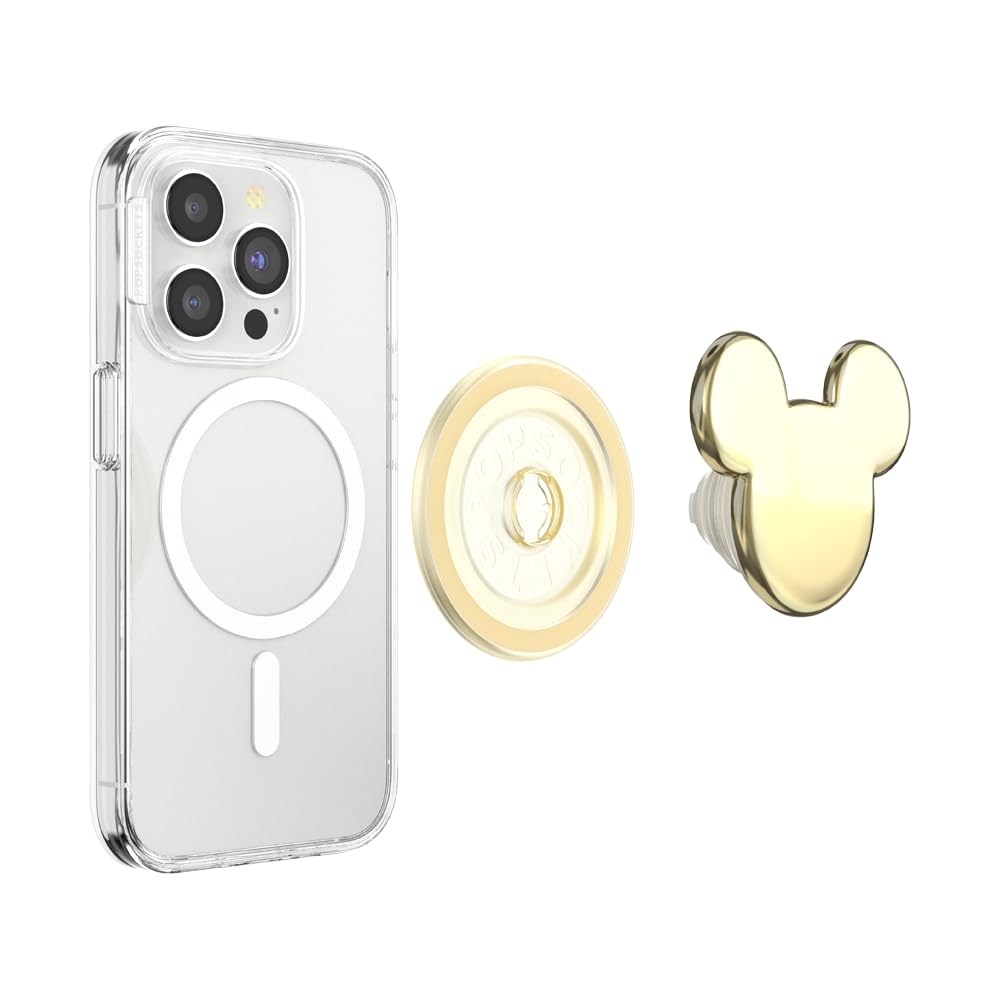 PopSockets Impugnatura rotonda per telefono compatibile con MagSafe, anello adattatore incluso, supporto per telefono, compatibile con ricarica wireless - Testa di Topolino oro