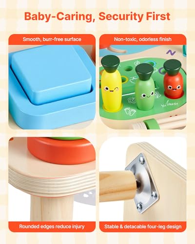 VEVOR Holz Aktivitätstisch, Montessori Spielzeug, 13-in-1-Lerntisch, Spieltisch Aktivitätstisch für Kinder ab 6 Monaten, Geburtstag, Weihnachten oder Kindertag, 6-36 Monate