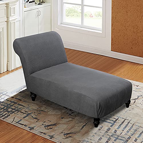 Armless Lounge Chaise Slipcover, Stretch Chaise Chair Covers For Living Room Chaise Slipcover Armless Chaise Lounge Indoor Slipcover For Bedroom Chaise Soft Jacquard Fabric Machine Washable(Gray) #TOP7