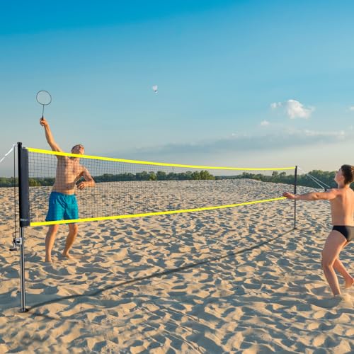 VEVOR Badmintonnetz-Set, Badmintonnetz für den Außenbereich im Hinterhof, Strandpark, Badmintonnetz für Erwachsene & Kinder mit Stangen, Tragetasche, 4 Eisenschlägern und 3 Nylon-Federbällen, Schwarz