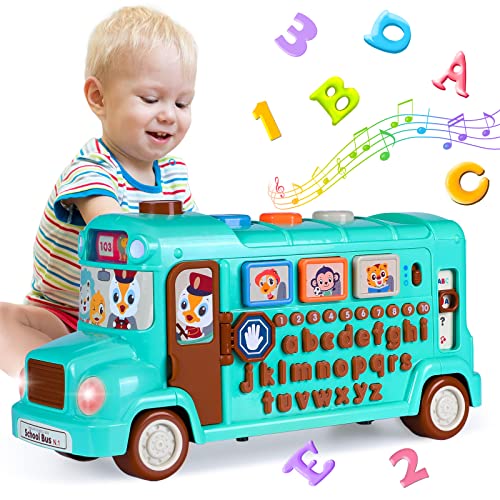 Toys For 1 Year Old Boy Gifts, Baby Toys 12-18 Months School Bus Learning Toys For 1 2 3 Year Old Boys Girls Kids Education Toys With Alphabet Abc/Music/Light/ For Toddlers 1-3 Birthday Xmas Gifts #TOP20