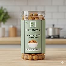NATURICO BAJRA PUFF TANDOORI MAGIC | TANDOORI Flavoured | BAJRA PUFF | Healthy, Low Calorie, High Protein Indian Snack | Cholesterol & Gluten Free | Ideal for Fasting & Dieting | 150 g JAR