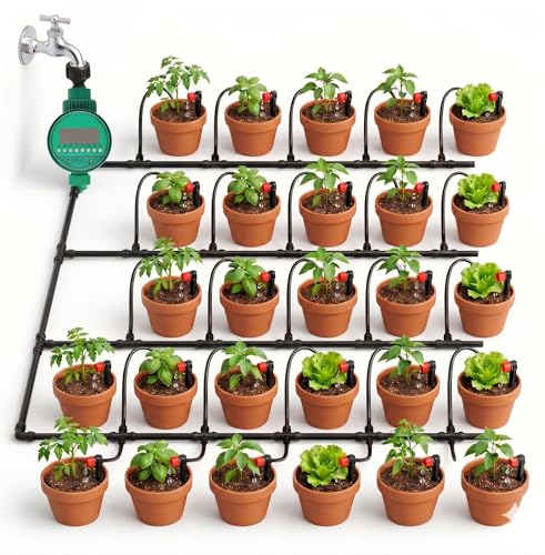 Image of JERN Micro Drip Irrigation System for 30 Plant with Timer Kit, Self Automatic Watering Timer Garden Hose Kits With Adjustable Dripper