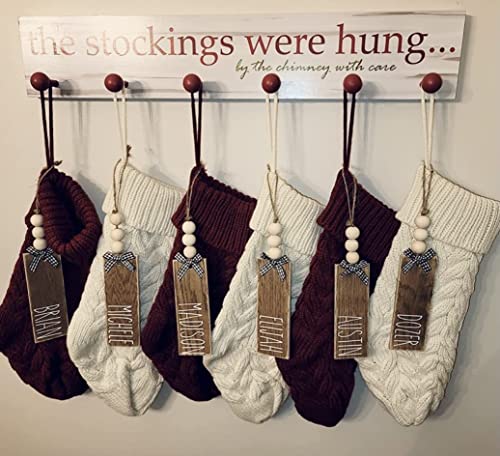 Wood Stocking Name Tags, Personalized Stocking Tags, Farmhouse Christmas Stocking Tag, White And Black Buffalo Check #TOP6