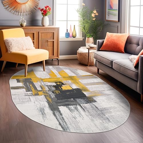 Tapete Oval Abstracto Moderno Gold 5x7 Pies miniatura 5