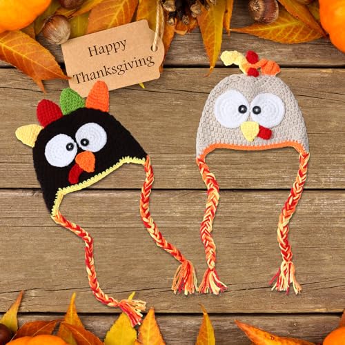 Geyoga 2 Pcs Baby Turkey Hat Newborn Thanksgiving Outfits Knitted Beanie Cap Infant Crochet Hat for Baby Girl Boy Halloween Photo Prop4