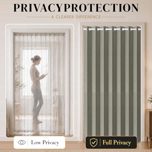 Image of AJAZZ Blackout Accordion Door Interior with Curtain Rods Adjustable 28-52 inch Long, Magnetic Door Curtain for Bedroom Living Room Kitchen Doors Curtains Set, 1 Pack, W52 x L80 in, Grey