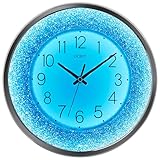 OCEST Orologio da parete da 30,5 cm, luce notturna con diamante schiacciato, silenzioso, a LED, si illumina al buio, decorativo, per camera da letto, soggiorno, cucina, argento