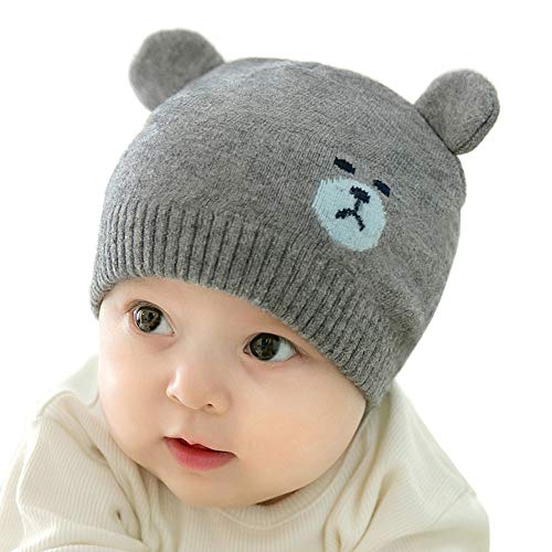 MansWill Baby Kids Knitted Beanie/Toddler Bear Warm Cute Winter Ear Hat - Gray