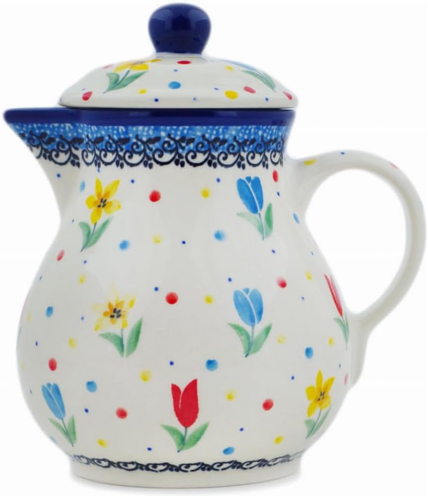 Polmedia Polish Pottery Coffee server UNIKAT - Full Bloom Pattern Handmade in Boleslawiec Poland by Ceramika Artystyczna + Certificate of Authenticity