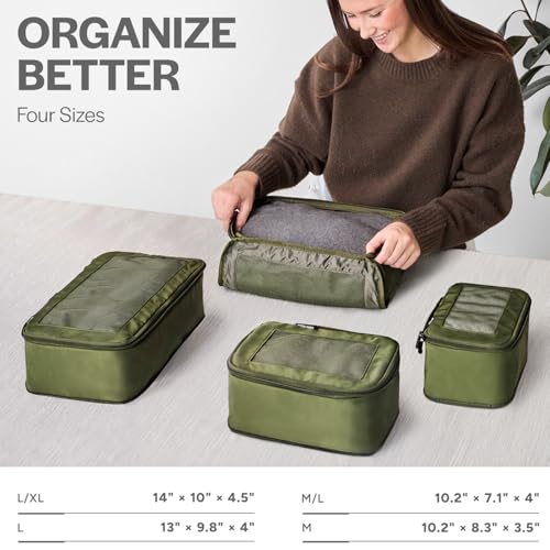 Image of Aerotrunk Compression Packing Cubes for Travel - Luggage Organizer Bags - Double Zipper Packing Cubes for Suitcases (4-Pack, Olive)