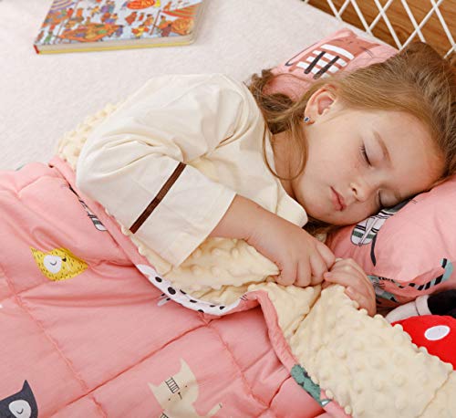 Image of Uttermara Weighted Blanket 7 lbs, Ultra Cozy Minky Fleece and Cotton Sided with Cartoon Patterns, Reversible Heavy Blanket Great for Calming and Sleeping, 36x48 inches, Pink Cat