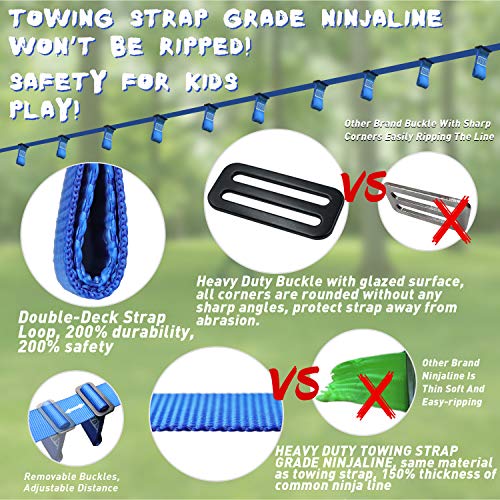 rainbow craft Ninja Line Obstacle Course - Heavy Duty Towing Strap Grade Ninjaline, Cargo Net, Ninja Wheel, Monkey Bar, Ninja Fists Holds & Ninja Rings - Kids Backyard Training Equipment Outdoor Play - Thumbnail 6