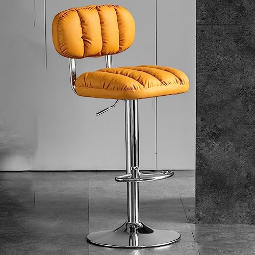 モダンな回転式カウンター高さバースツール 背もたれ付きキッチンバースツール、金属ベース ダイニングルーム・オフィス・カフェ向けPUレザー調節可能キッチンアイランドチェア(Yellow B)