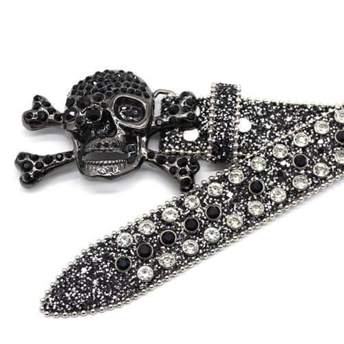 Rivet Leather Belts Shiny Crystal Skull Decoration Adjustable Grommet Buckle Punk Rock Style Fashion Jeans Belt3