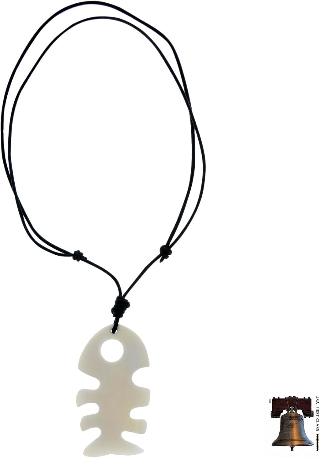 NOVICA Artisan Handmade Men's Bone Pendant Necklace Leather Cord Indonesia Animal Themed Sea Lifefish [Cord 18 in min L x 27 in max L x 0.1 in W Pendant(s) 2.3 in L x 1.3 in W x 0.2 in D]