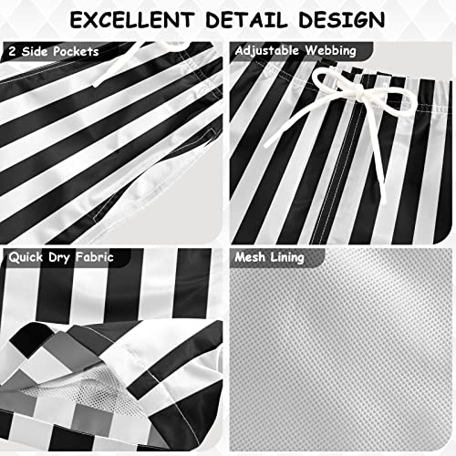 JSTEL Kid Swim Trunks Black White Stripe Swim Shorts Striped Print Beach Shorts for Boy 3-14 Years,22