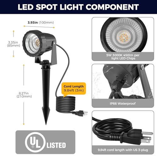 Image of L LOHAS LED 5W Landscape Lighting Outdoor Spotlight 3000K 4 Pack