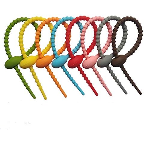 Tangser Colorful All-Purpose Silicone Ties, Multi-use Smart tie, Bag Clip, Bread Tie, Food Saver, Reusable Rubber Twist Tie, Cable Ties, Kitchen Trash Bags (16 Pcs, 8 Colors) Cover