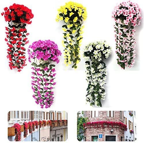 Evoio Artificial Violet Ivy Hanging Flowers, 2Pcs Silk Hanging Basket Lifelike Garland For Home Wedding Garden/Yard String Floral Decoration (White) #TOP5